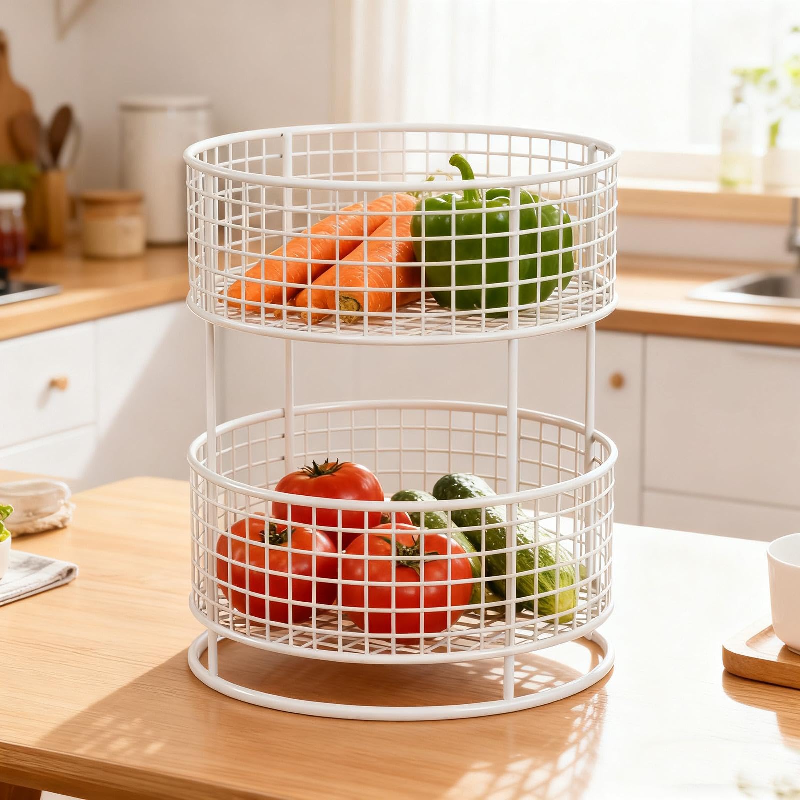 Żelazny kosz owocowy, Kosz kuchenny z siatki drucianej, wielokolorowy(White)