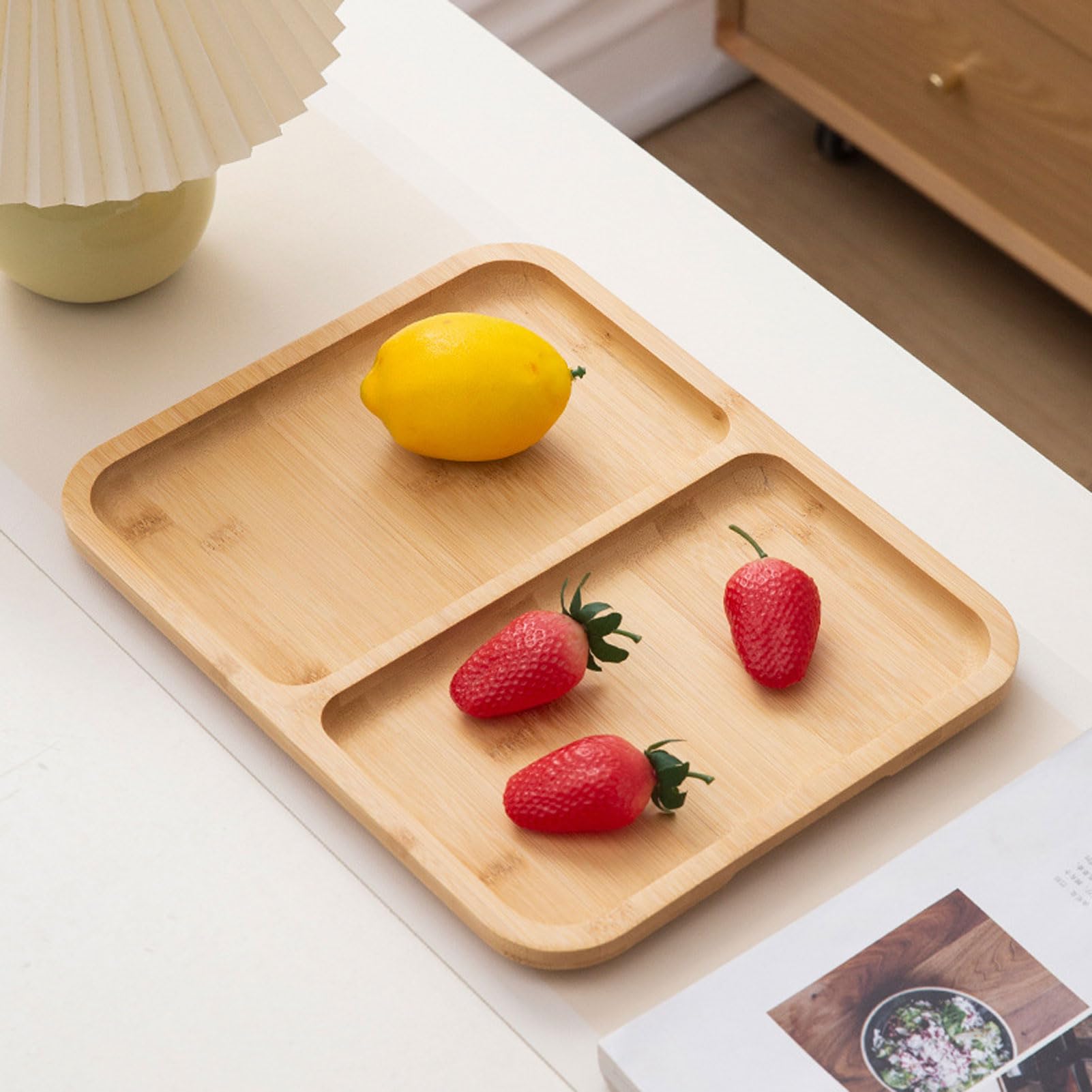 HUHJYUGE Bandeja de Servir, Bandeja para Desayuno, Té, Bandeja Madera Rectangular, Bandeja de Cocina, Bandejas Decorativas para Postre, Café, Pastel, Aperitivos (4)