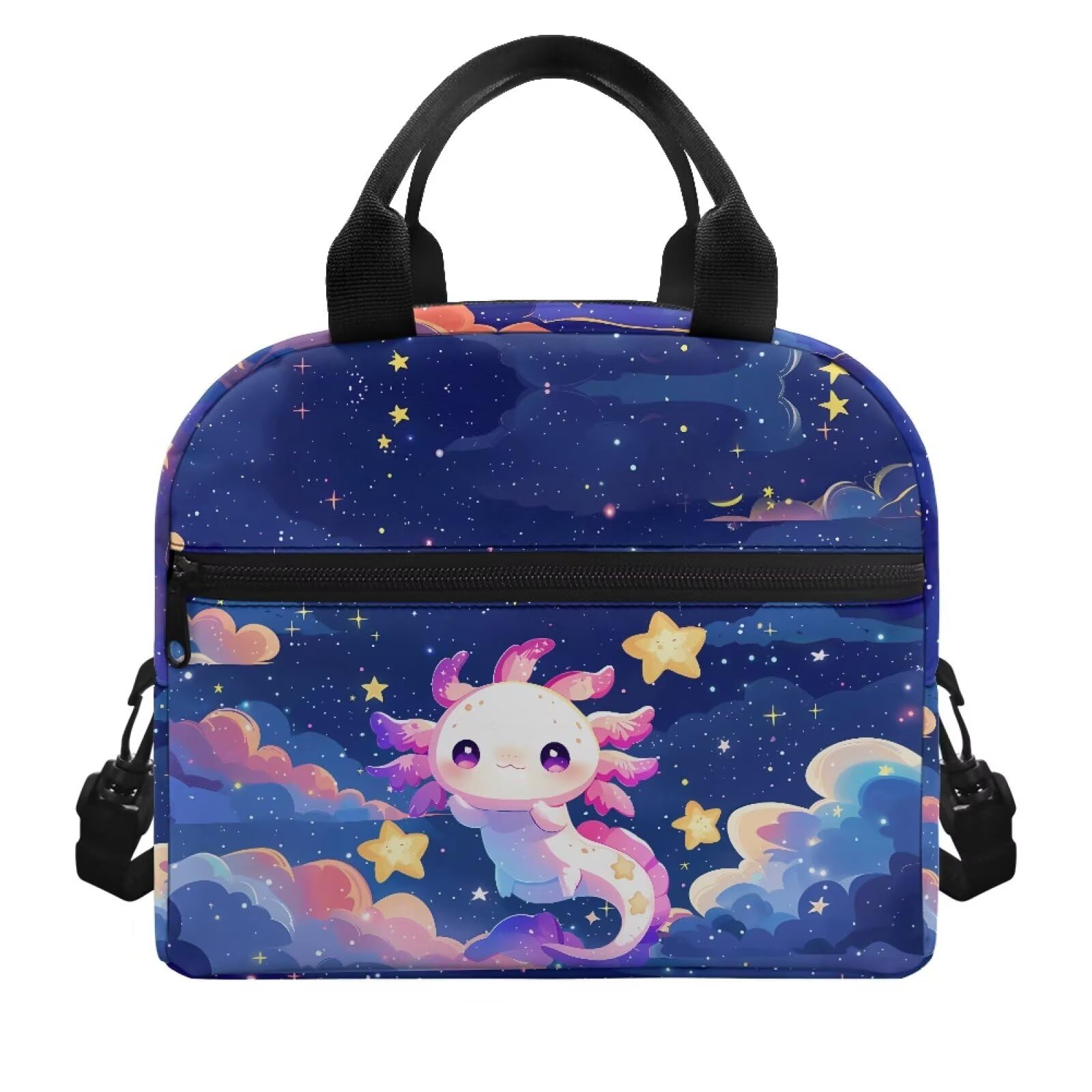 Yexignaon Space Axolotl Bento Lunch Box for Girls Insulated Lunch Bag Kids Leakproof Hot Food Carriers Bag for Salad Snakes Sandwich