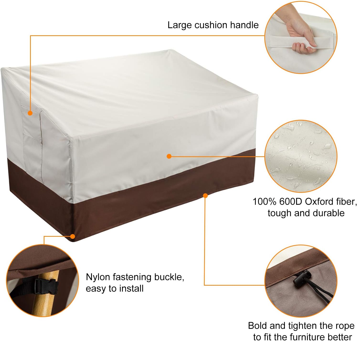 Eventronic Heavy Duty Patio Sofa Cover/Loveseat Cover, 2-Seater Outdoor Sofa Cover,58" W x 32.5" D x 31" H,Beige Brown : Home & Kitchen
