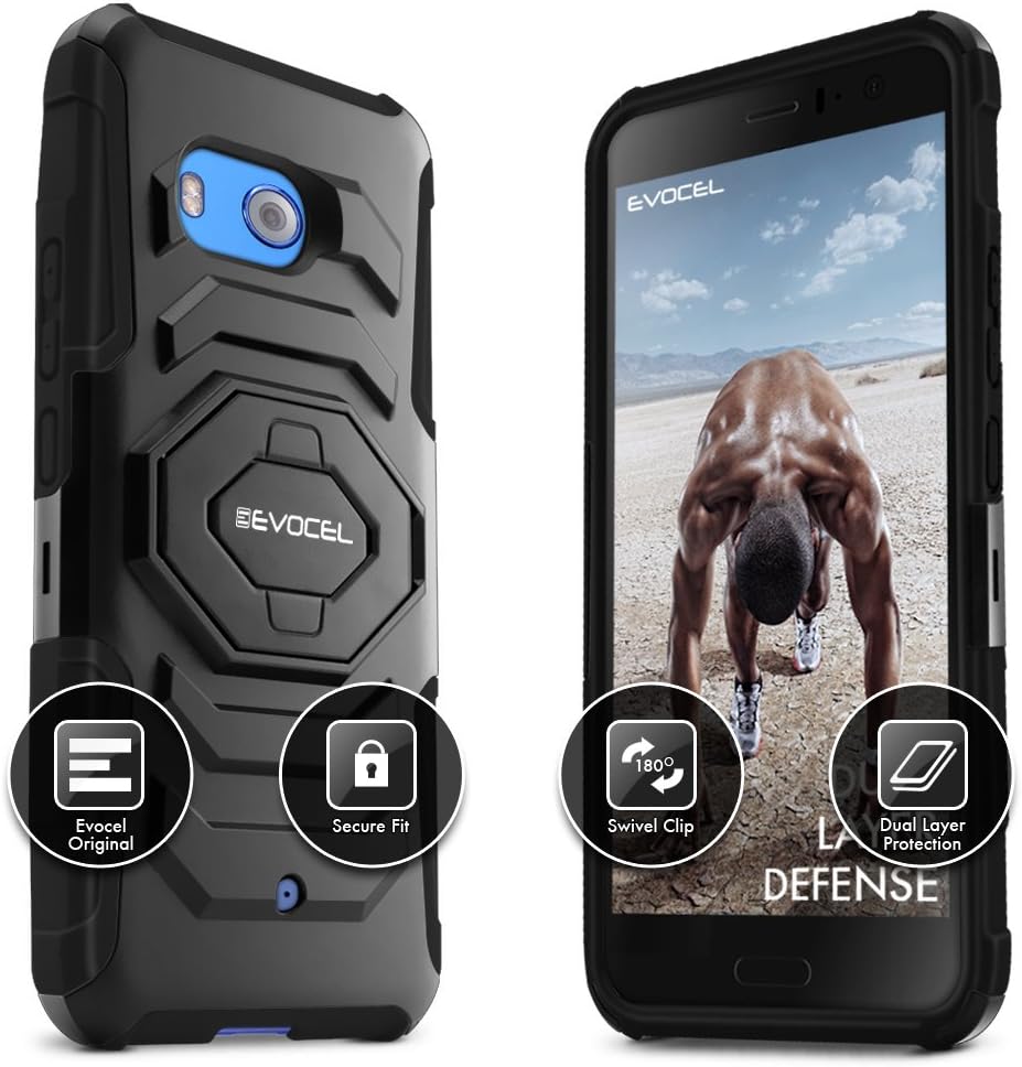 HTC U11 Case, Evocel [New Generation] Rugged Holster Dual Layer Case [Kickstand][Belt Swivel Clip] for HTC Ocean/HTC U11 (Does NOT fit HTC U11 Life), Black (EVO-HTCU11-XX01)