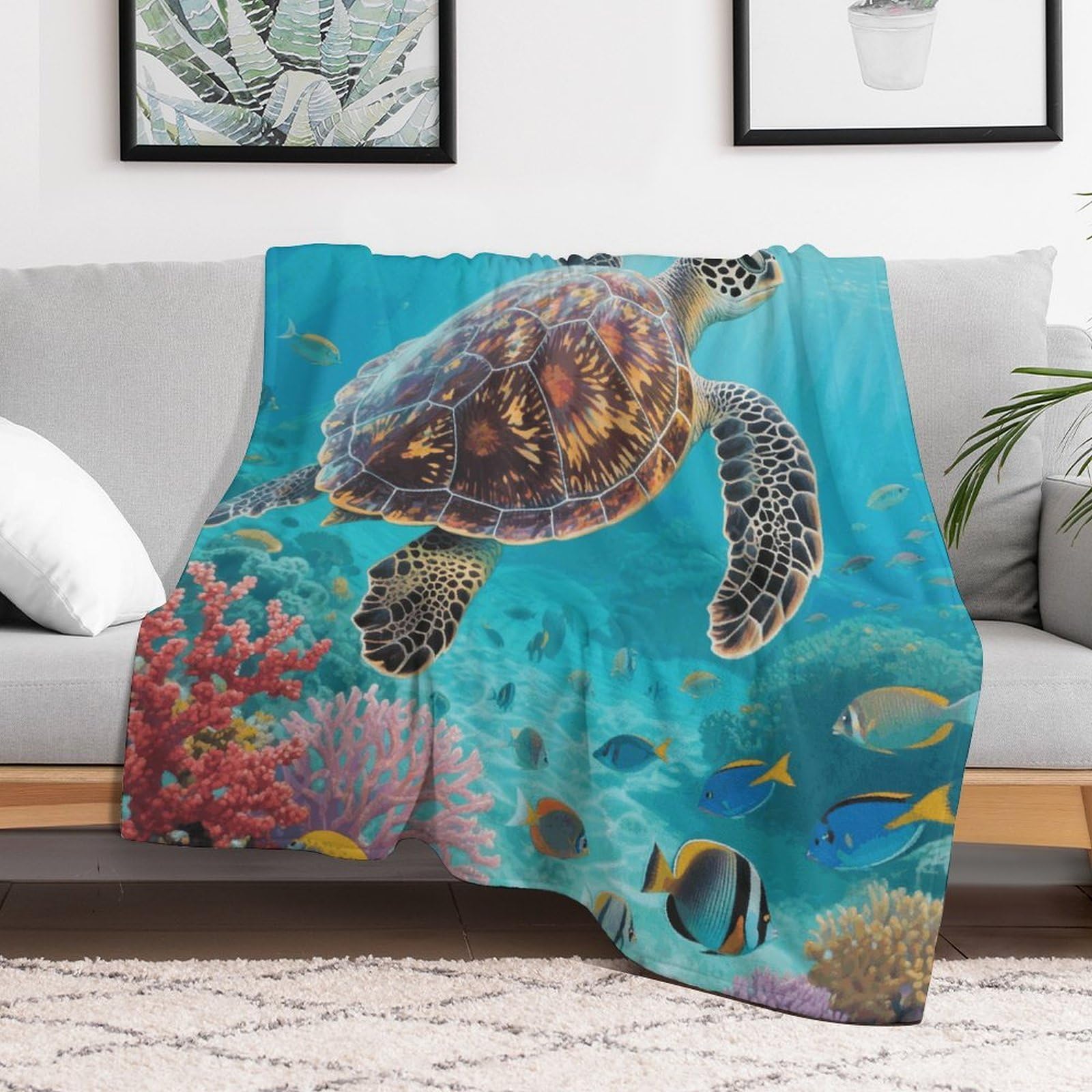 Custom Sea Turtle Blanket Lightweight Flannel Fleece Throw for Couch Sofa Bed Luxury Soft Cozy Plush Lap Bedtime Blanket for All Seasons Bedroom Home Decor Gifts 40x50