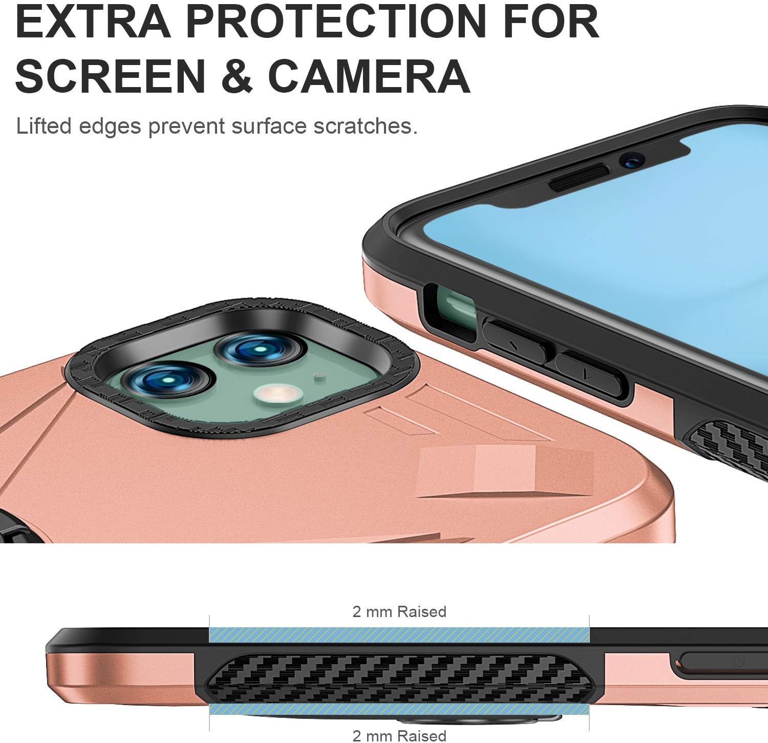 Charlam Compatible with iPhone 11 Case, Protective Bumper Case Scratch Resistant Shock Proof Cover with Holder Kickstand Compatible with Apple iPhone 11 Case 6.1 Inch, Rose Gold
