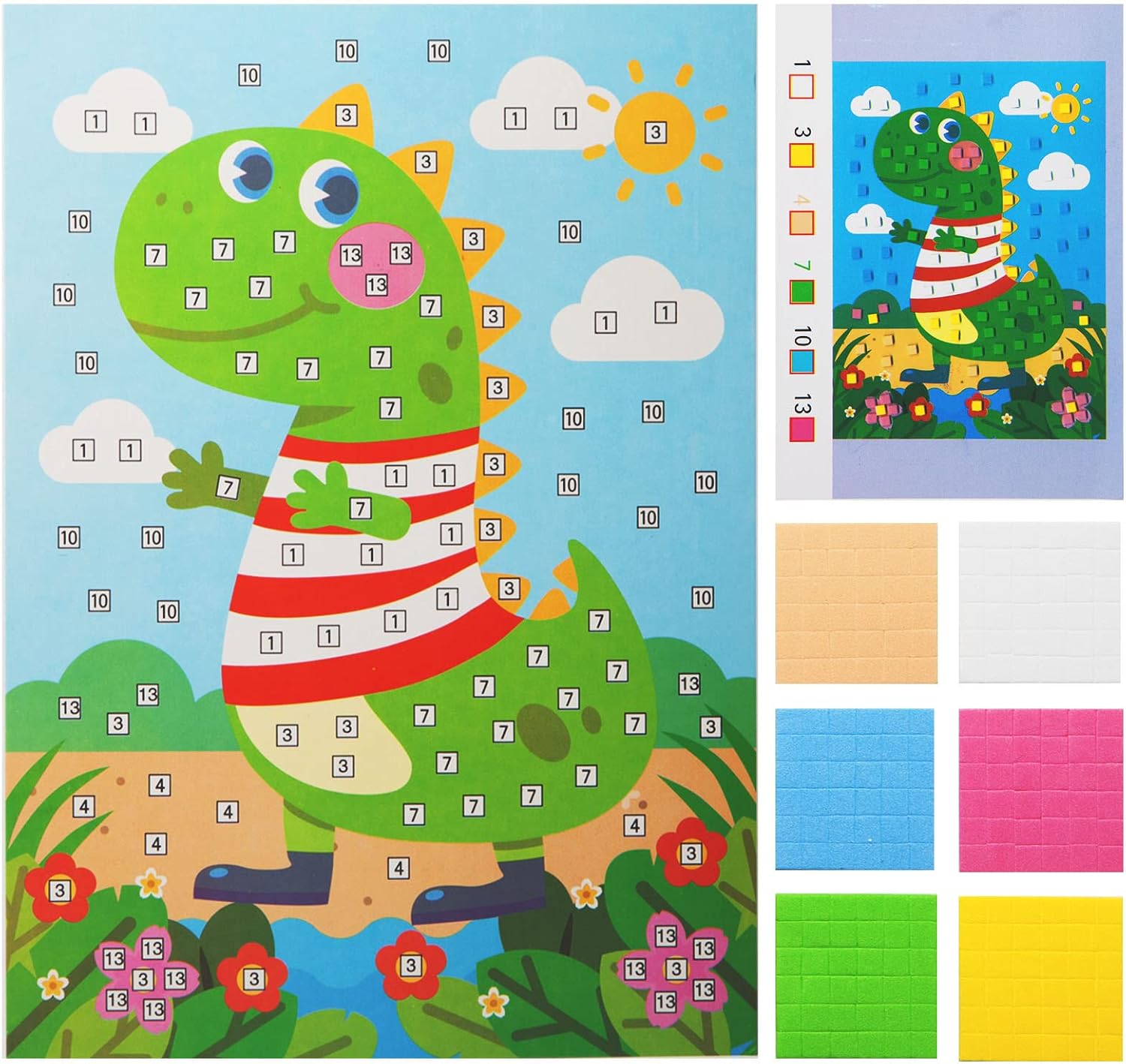 6 PCS - Mosaics Sticker Art Kit for Kids，1260 Pieces Sticky Foam DIY Craft for Boy Girl，Animals Sticker Craft Activities (Age 3+)
