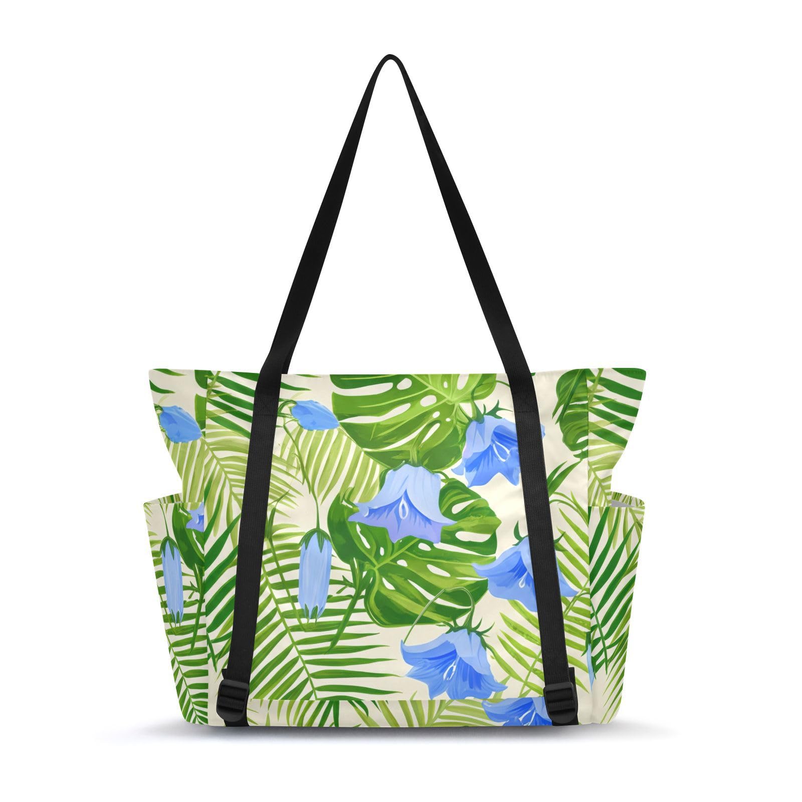 Lxqimora Leaves Bluebells Natural Beige Yoga Mat Bag for Women Water-Resistant Gym Bag with Yoga Mat Holder Tote Bag for Gym Pilates Travel Yoga