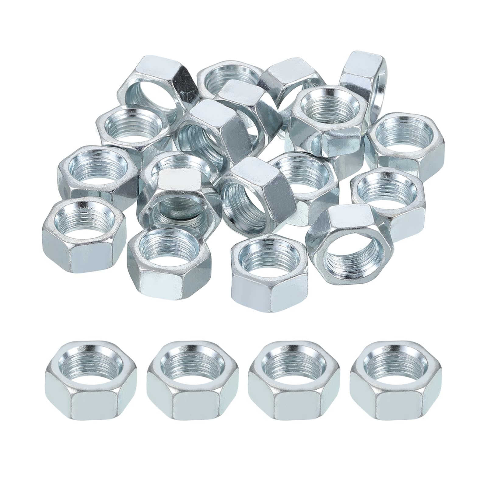 PATIKIL M10x1x7mm Steel Hex Nuts, 25Pcs Metric Fine Thread Carbon Steel Finished Hardware Screw Nuts Fasteners for Machinery Manufacturing Industrial Use, 14mm Width Blue White Zinc