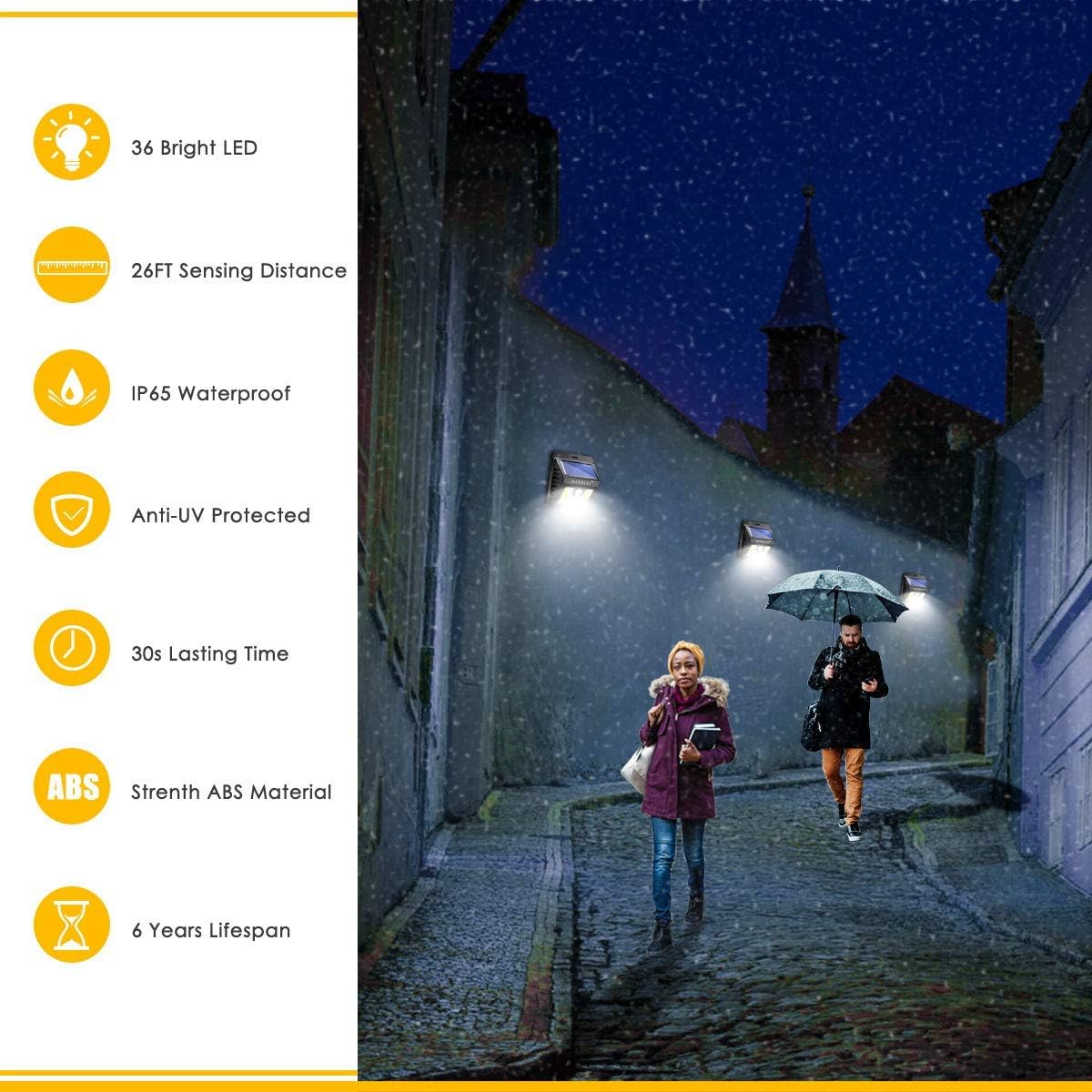 ALOVECO Solar Wall Lights Outdoor Motion Sensor, Super Bright COB 36 LED Wireless Waterproof Solar Porch Lights, Solar Security Light for Porch Patio Yard Deck Stairway Driveway Case of 4 Packs