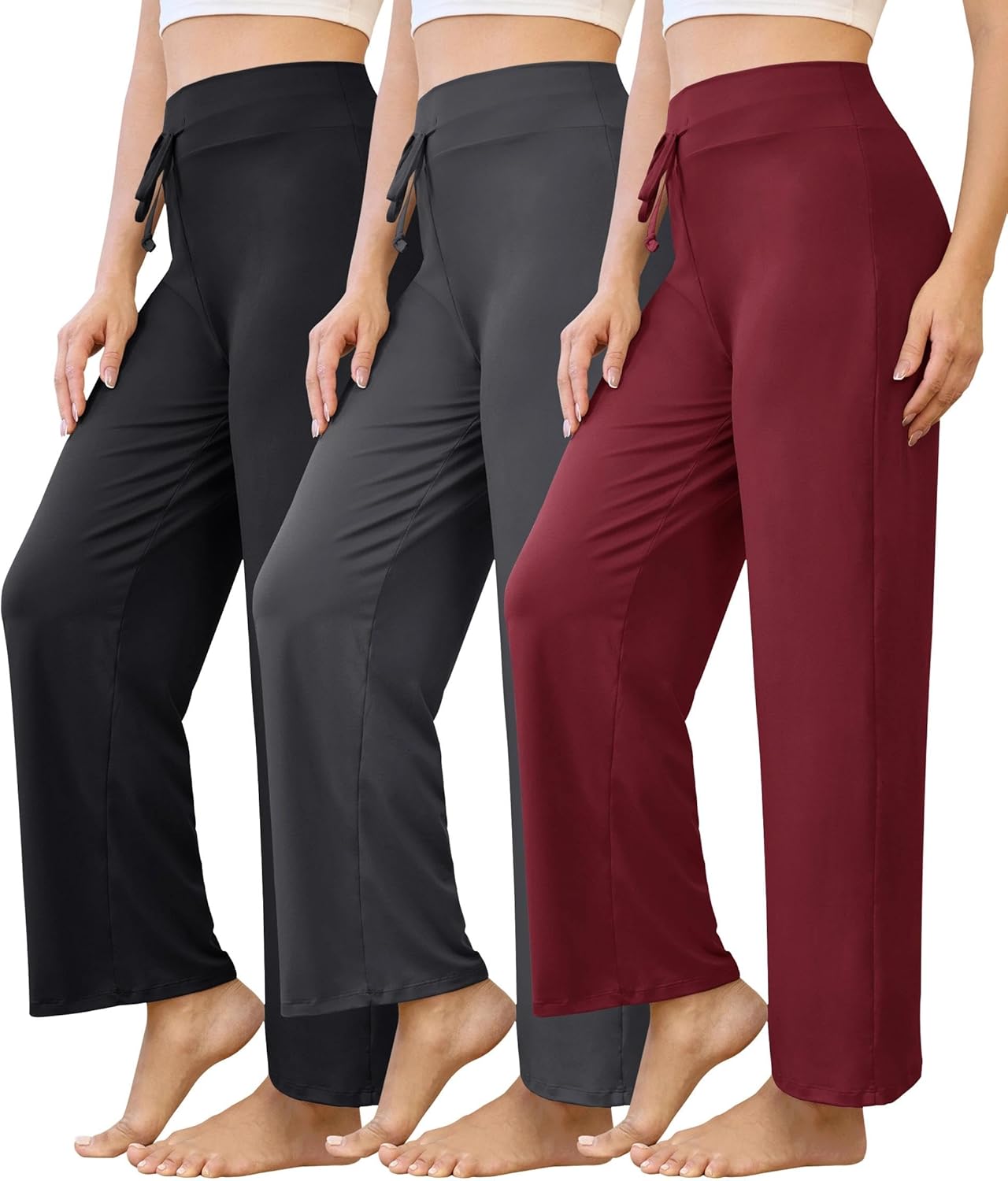VALANDY Creamlush 3 Pack Women's Wide Leg Pants with Drawstring–Soft Comfy Lounge Pajama Pants Sleepwear