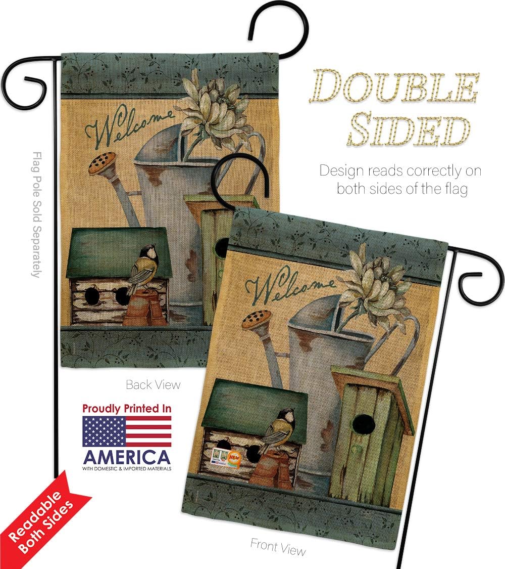 Welcome Spring Burlap Garden Flag Country Living Primitive Farm Western Barn American Rustic Cowboy Rural Ranch Small Decorative Gift Yard House Banner Double-Sided Made In USA 13 X 18.5