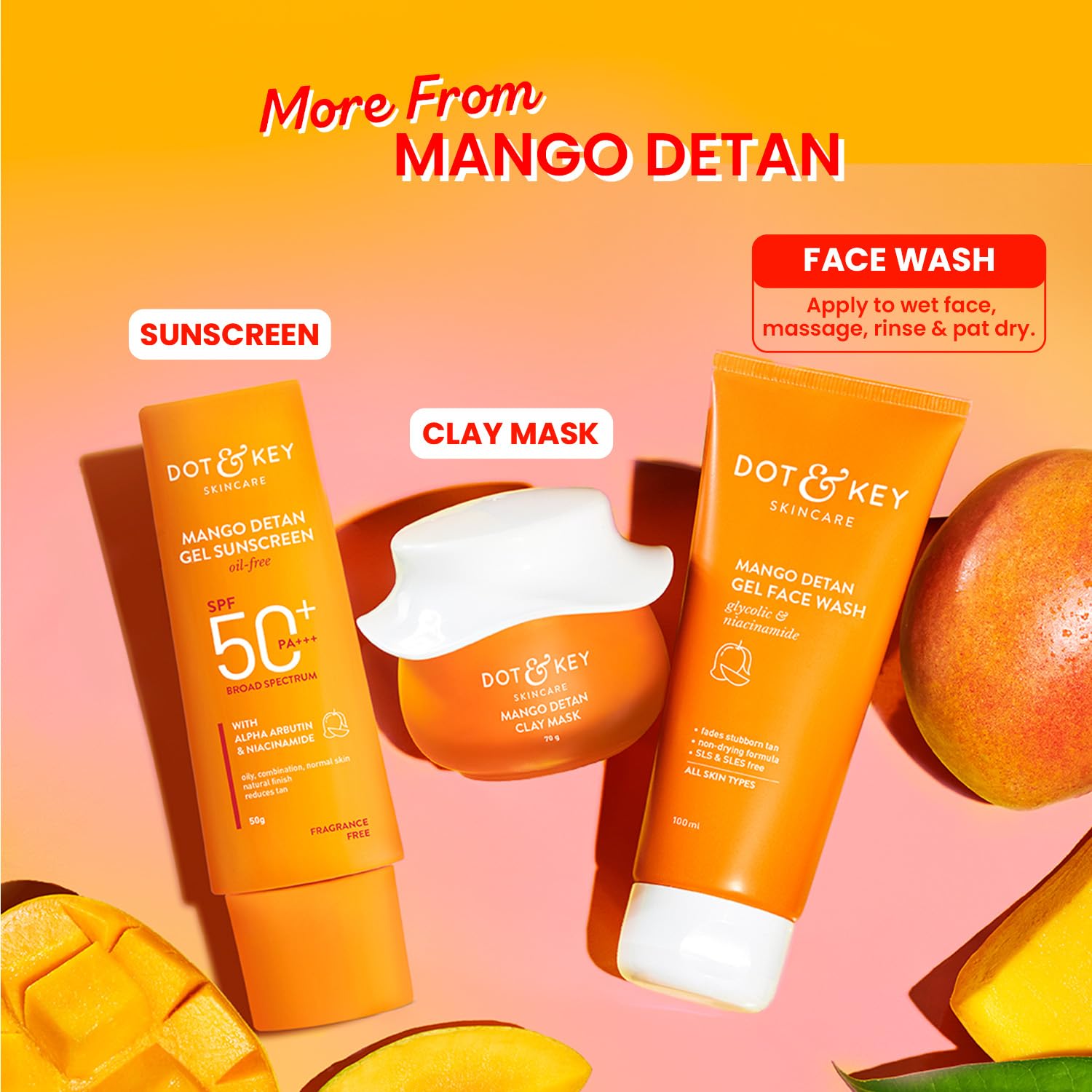 Dot & Key Mango Detan Gel Face Wash | Gently Cleanses Skin From Dirt & Oil | Fades Stubborn Tan | For All Skin Types | 100ml 4