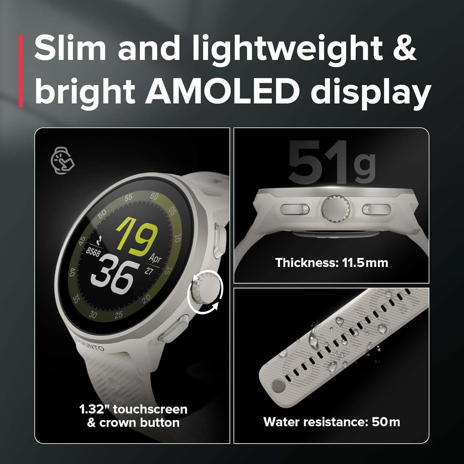 SUUNTO Run Sport Watch, Running GPS Watch Frost Gray (w/Silicone Strap) & SUUNTO 22 ATH8 Silicone Strap Orange S+M