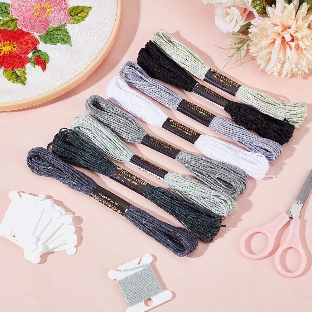 24 Skeins 6 Strands Variegated Grey Cross Stitch Threads Embroidery Floss Gradient Friendship Bracelets Yarn String Bulk with Floss Bobbins for Hand Sewing Jewelry Knitting Crafts Crochet