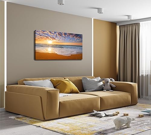 Miniatura 5 de DBLAKI DB3162 - Arte de pared de playa colorido océano playa amanecer impresiones en lienzo para sala de estar, paisaje marino de la ola del sol,