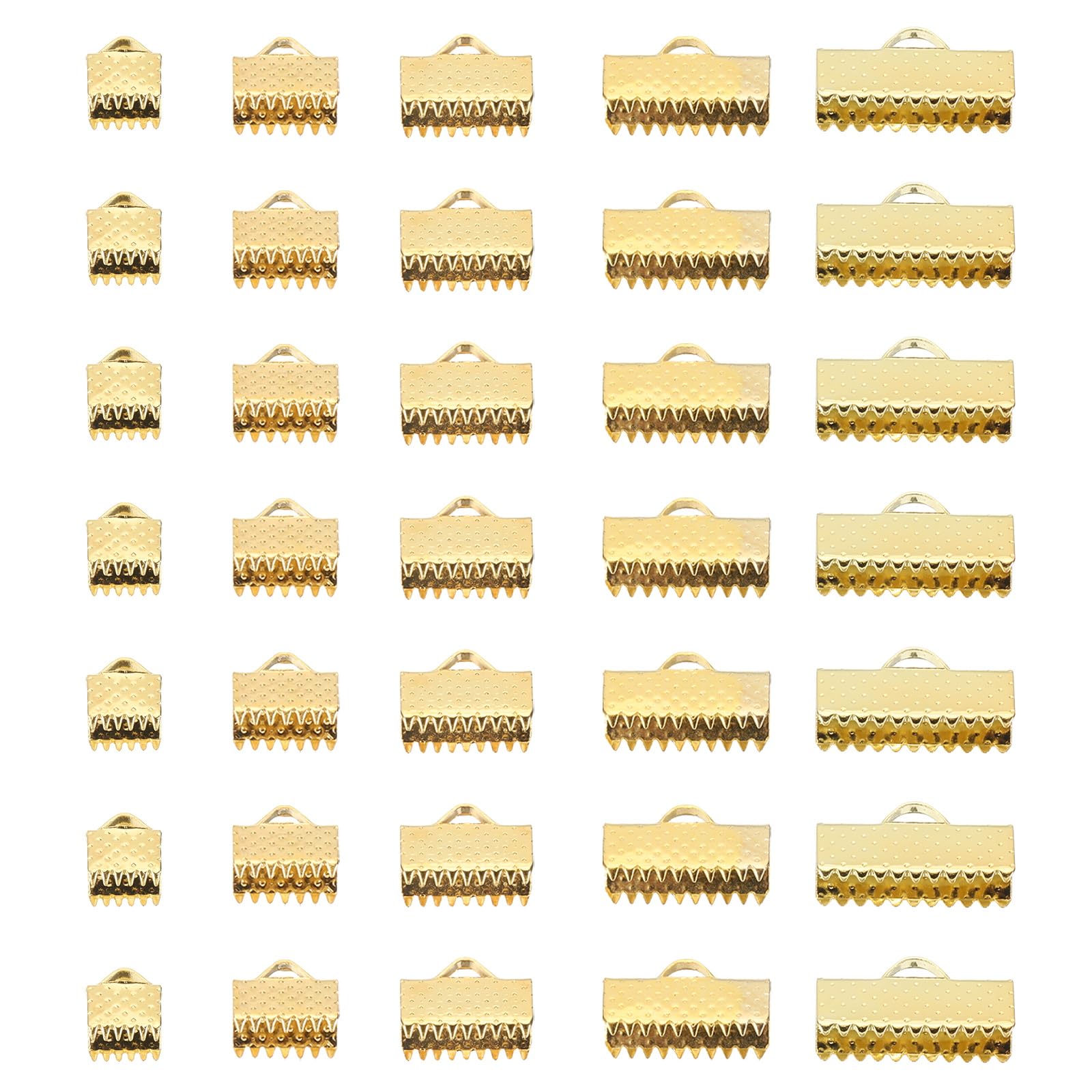 PATIKIL 6mm/8mm/10mm/13mm/16mm Ribbon Ends Crimp Clamp 150pcs Pinch Crimp End Bracelet Bookmark Cord Ends Fasteners Clasp for Leather DIY Craft Jewelry Making Gold