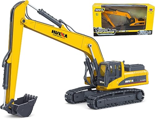 gemini&genius Juguetes de excavadora de largo alcance, juguetes de vehículos de construcción de excavadora de alta resistencia, escala 150, fundidos