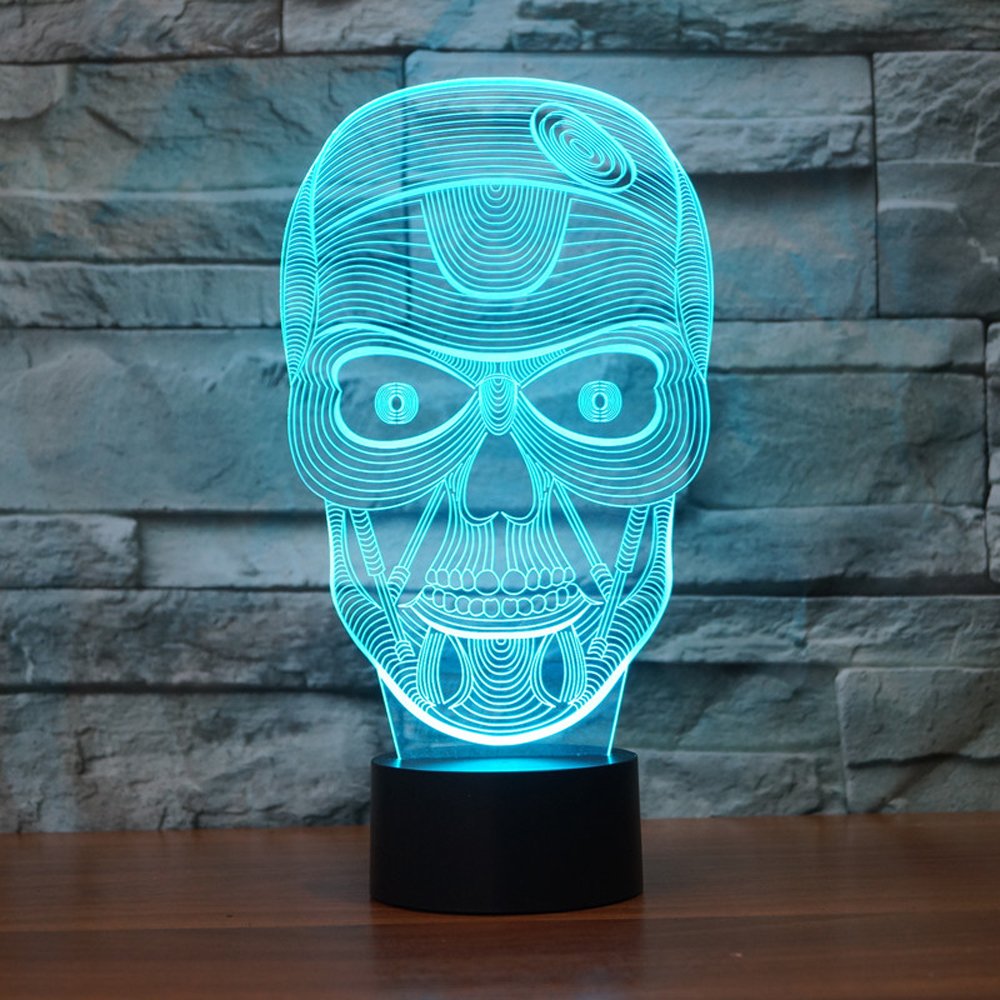 Skull Head 3D Night Light Touch Table Desk Lamps, HAIYU 7 Color Changing Lights with Acrylic Flat & ABS Base & USB Charger