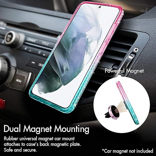 Miniatura 4 de Silverback Funda para Galaxy S21 FE 5G, funda con purpurina holográfica líquida en movimiento con soporte, anillo de parachoques de diamantes