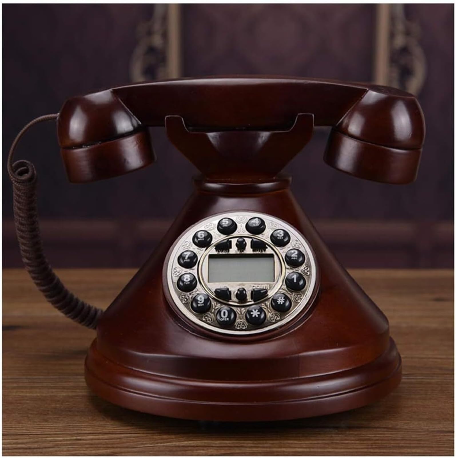 Téléphone antique fixe rétro en bois massif appareil filaire style européen