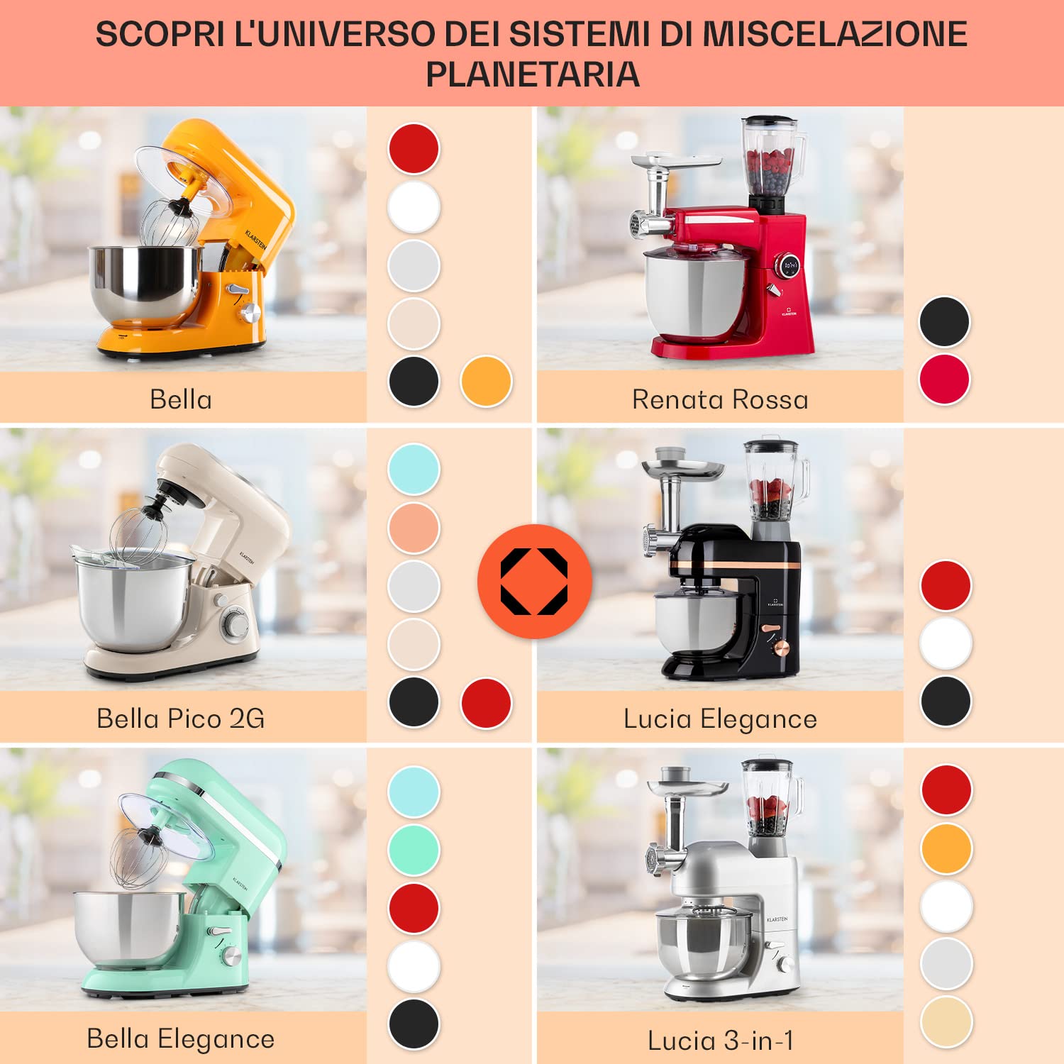 Klarstein Planetaria Professionale, Impastatrice Planetaria 5 Litri con Ciotola, Impastatrice Planetaria Professionale 1300W per Pizza e Dolci a 6 Velocità, Impastatrice Pane con Gancio e Frusta