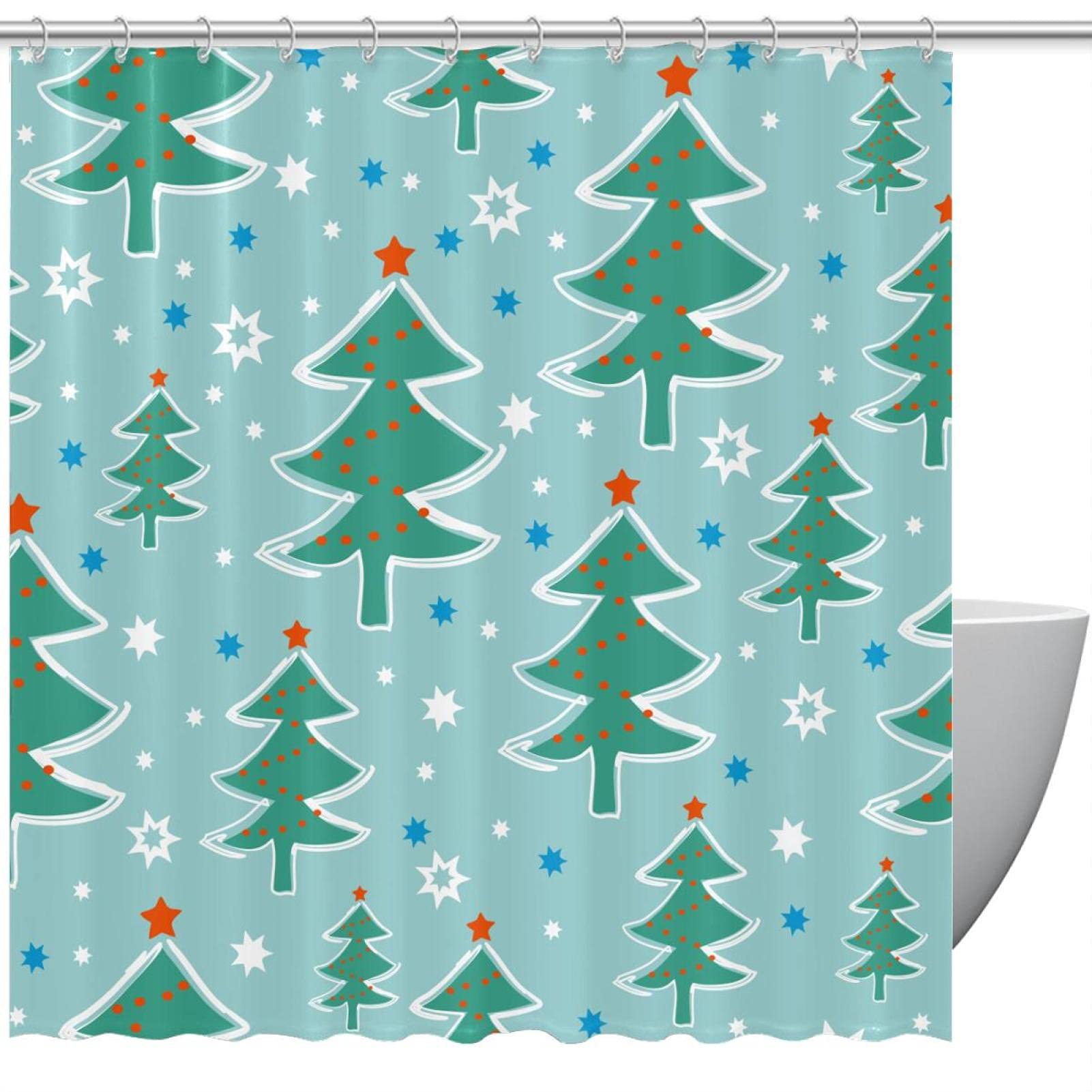 Rideau de douche sapin de Noël vert 152x182 cm pour sublimer votre salle de bain en fête
