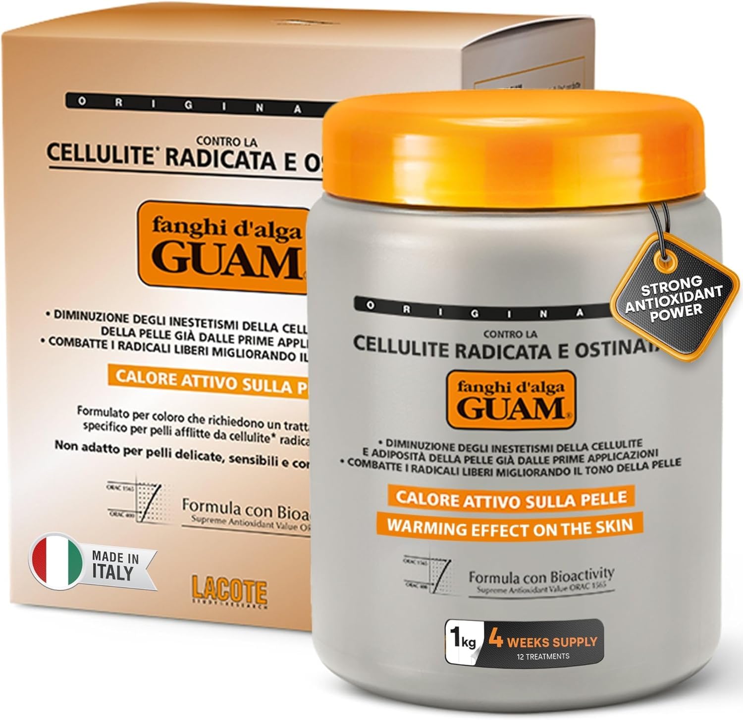 GUAM Anti-Cellulite Boue d’Algues - 1 kg Traitement Intensif pour Cellulite Rebelle & Peau d’orange - Masque Corporel Chauffant Jambes & Cuisses - Raffermissant, Drainant, Active la Circulation