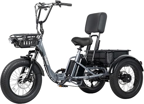 Folding Electric Tricycle for Adults 2 Seater, 20MPH 100 Miles 4" Wide Fat Tire Electric Trike, 3 Wheel Electric Bike 1200W, 48V 20AH Battery, 550LBS Load, Reverse, Parking, Differential, UL Certified