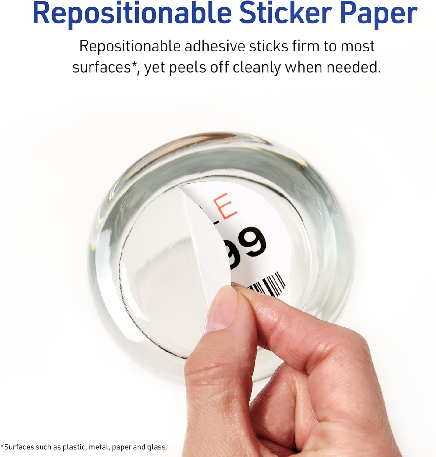 Avery Printable Sticker Paper, 8.5" x 11", Matte White, Repositionable Adhesive, Laser/Inkjet Compatible, 90 Full-Size Label Sheets, Great for Product Labels, Cute Stickers, and More (6-Pack of 3383)