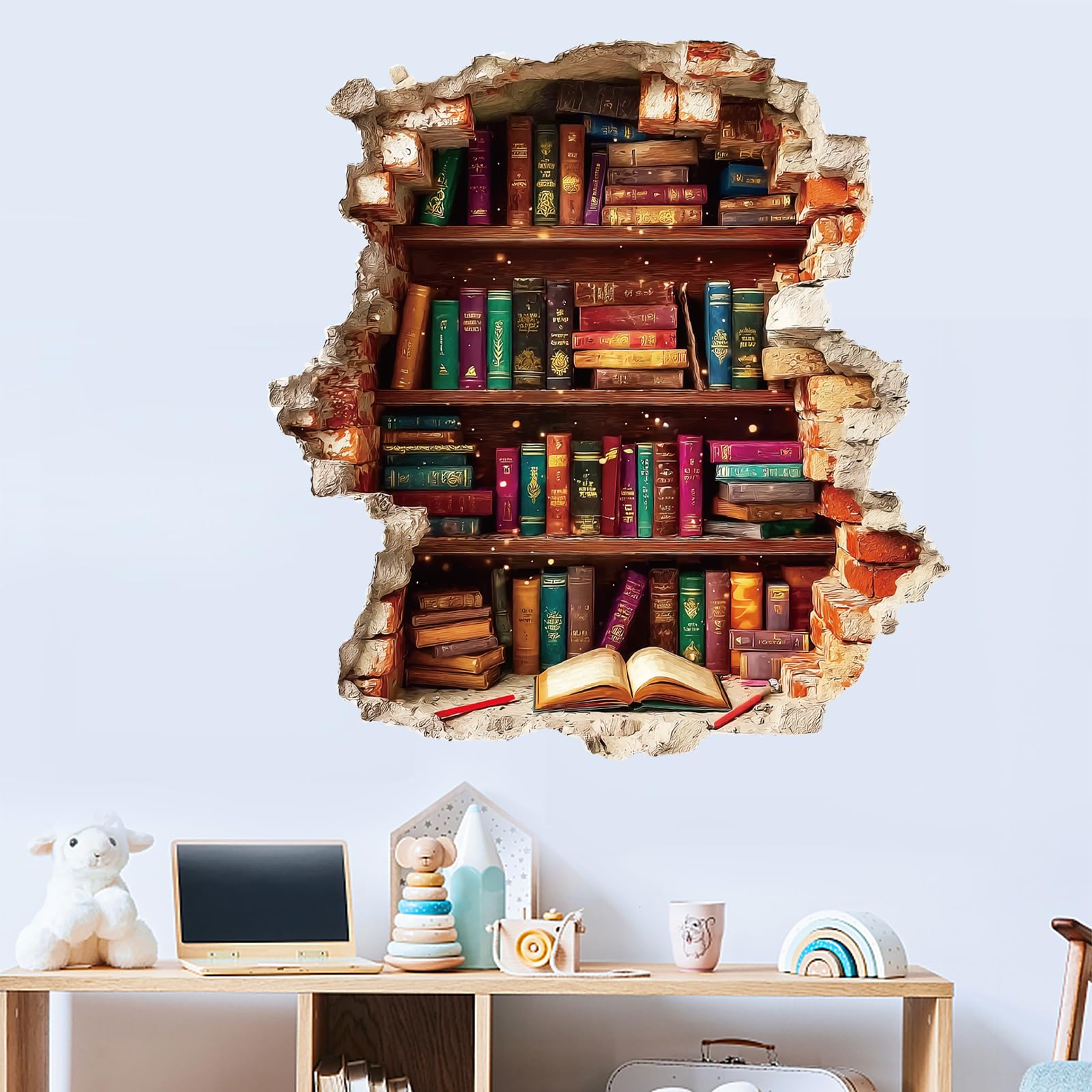 PLIGREAT Vintage Book Break Through Wall Decals - Image 2