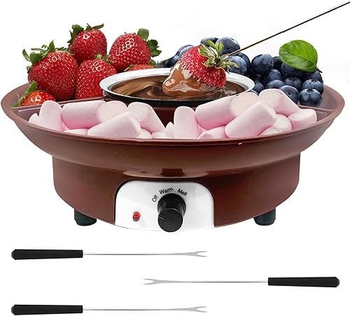 Juego eléctrico de olla de fondue para chocolate y queso nacho, kit de fondue de chocolate con tenedores de inmersión, control de temperatura,