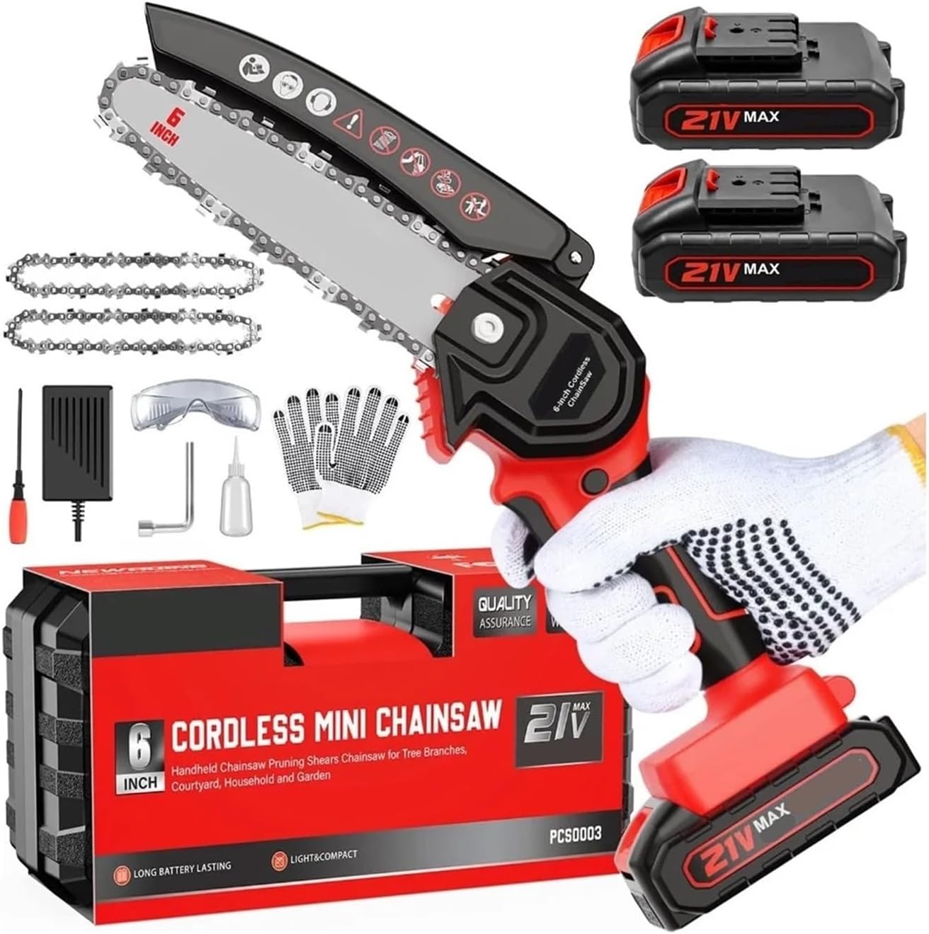 6-Inch 21V Cordless Electric Pruner and Mini Chainsaw Kit Rechargeable Tool