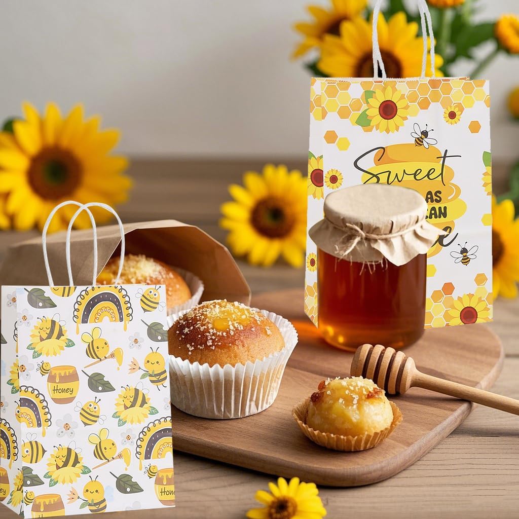 24pcs Bee Party Supplies Bags Gift Paper Small Gift Bags with Handles for Candles Wedding Birthday Party Decorations Supplies (Yellow Bee) image 5