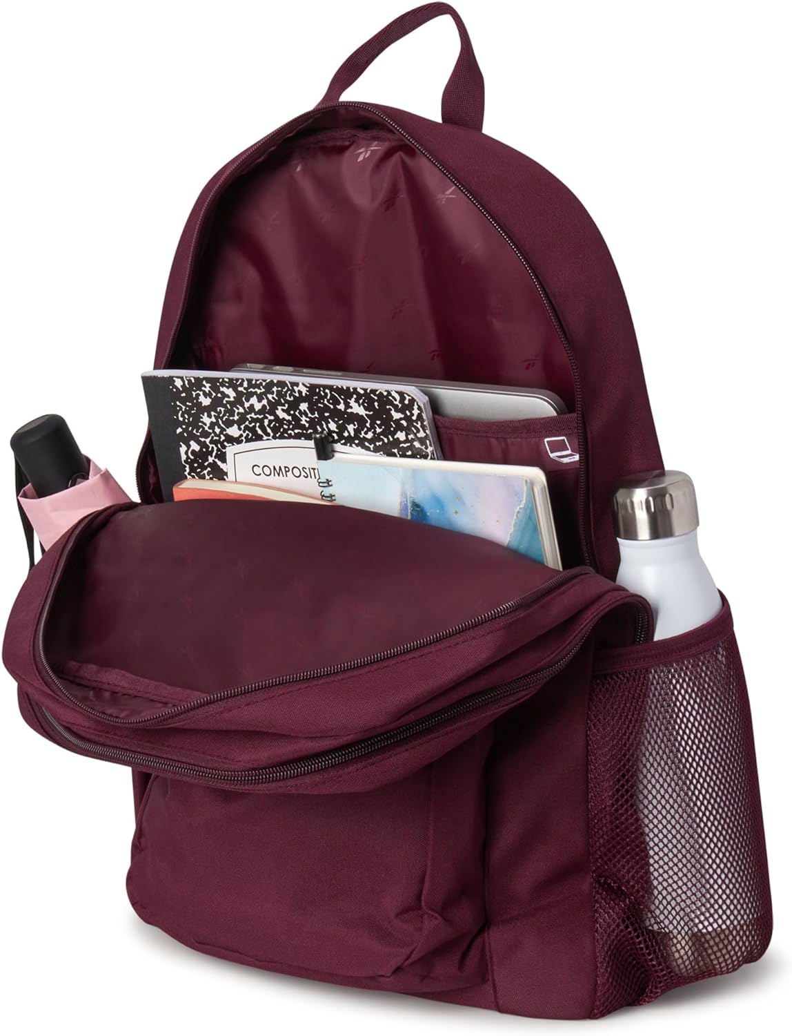 Reebok Element Backpack - Multipurpose Lightweight Carry On Everyday Bag for School Gym and Travel Backpack for Men & Women, Jaylen Black Cherry
