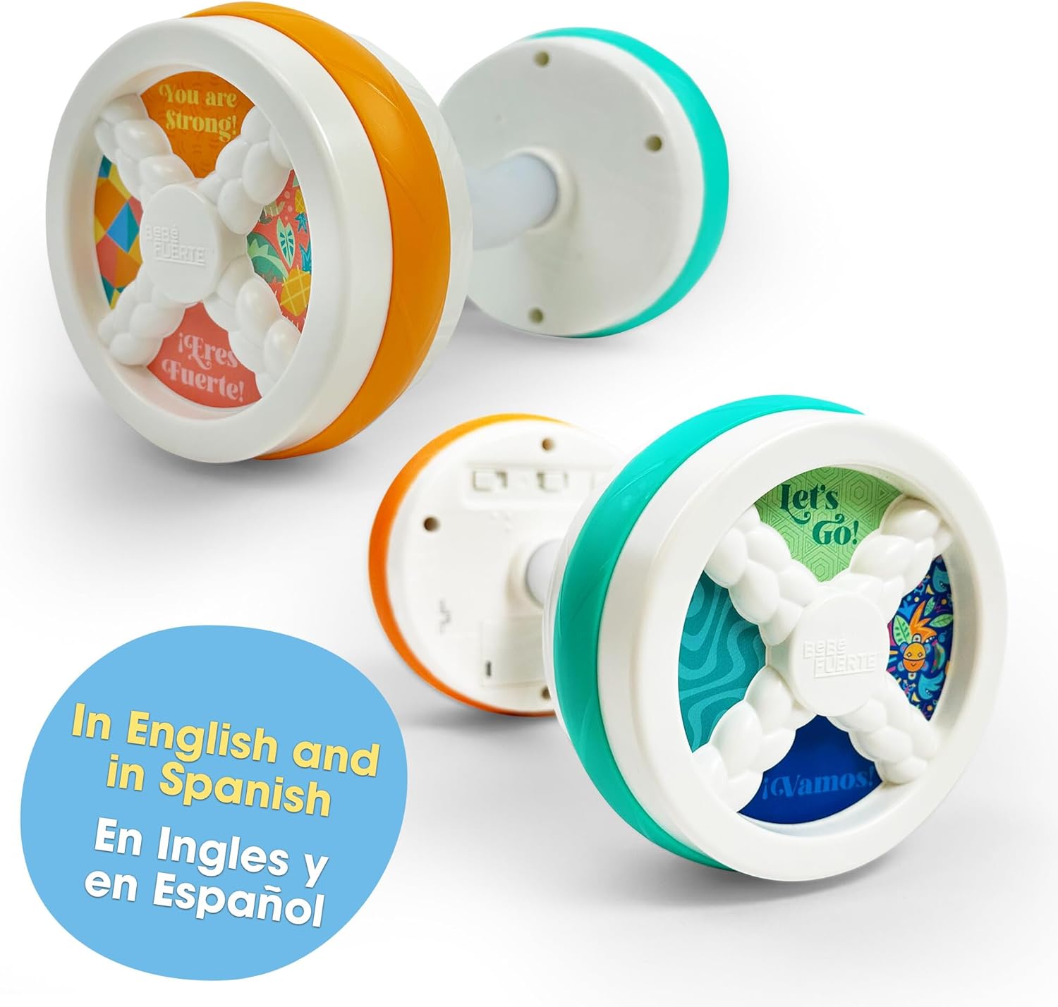 BEBÉ Fuerte Baby Workout Toys by Robin Arzon - Count & Groove Bouncy Barbell - Baby Play Gym Toys with Lights and Sounds - Counts and Sings in English and Spanish - Baby Toys Ages 9 Months and Up