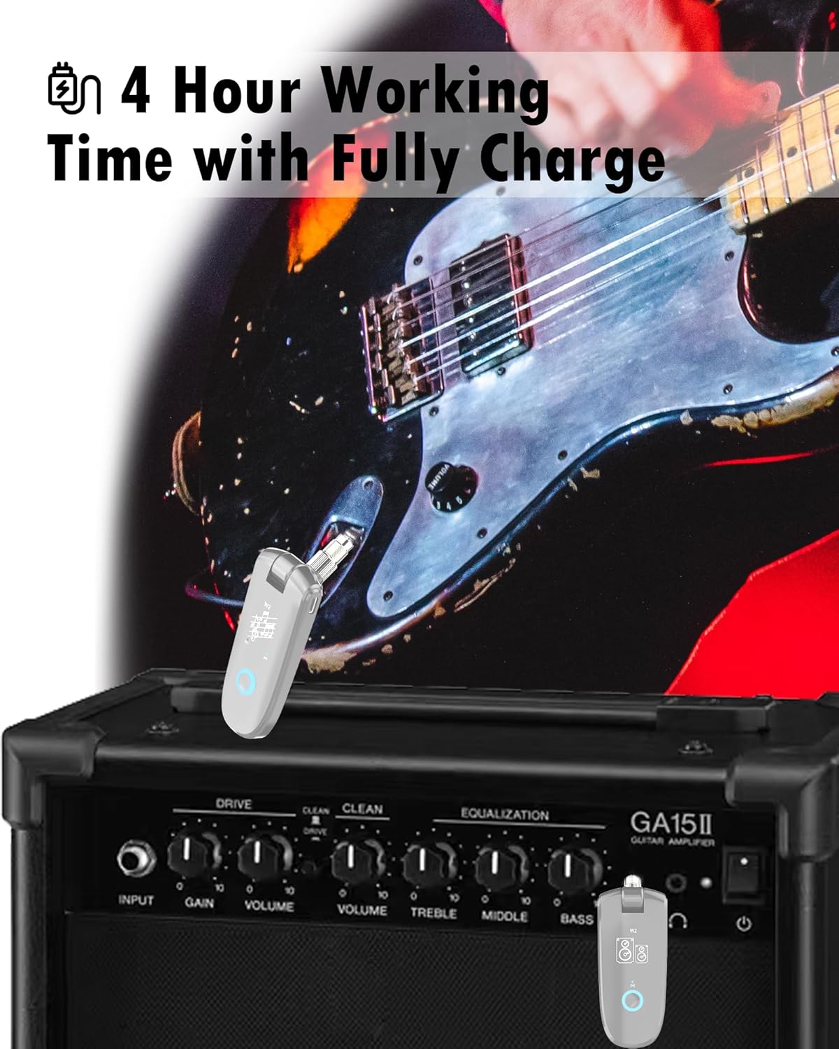 Wireless Guitar System, Temvox 5.8G Wireless Guitar Transmitter Receiver, 35 Channels Rechargeable Bluetooth Transmitter for Electric Guitar Bass