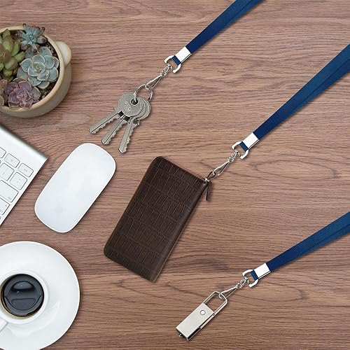 Vista 39 de Paquete de 50 cordones negros a granel para portatarjetas de identificación, plano duradero con gancho giratorio y clip para insignia