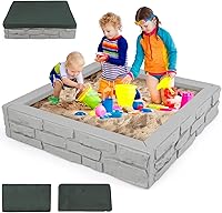 Vista 11 de HONEY JOY - Arenero con cubierta, caja de arena cuadrada de 47 x 47 pulgadas para el patio trasero, forro Oxford con drenaje en la parte inferior