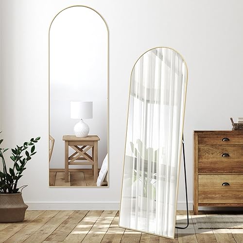 Miniatura 2 de Espejo arqueado de longitud completa, 64 x 21 pulgadas, espejo grande de cuerpo completo para pared, espejo de pie negrodorado para dormitoriosala