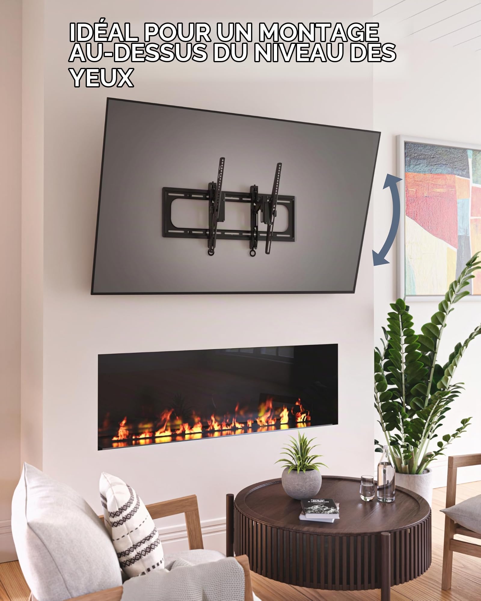 SANUS Support mural inclinable pour grands téléviseurs jusqu'à 90", ajustement universel – Extension lisse de 14,5 cm pour gestion des câbles – Matériel et gabarit de perçage inclus