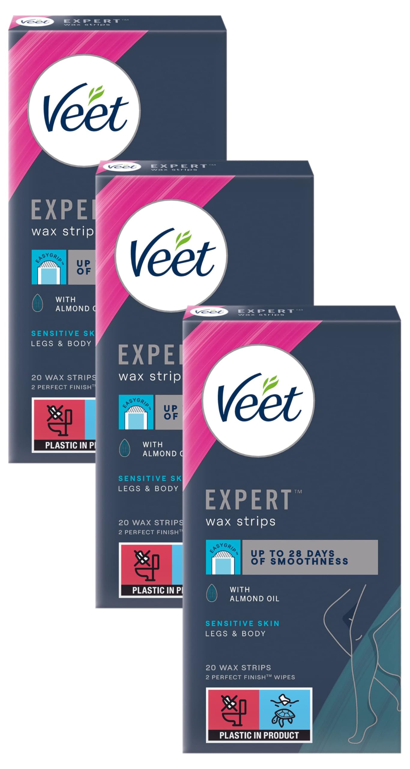 Veet Expert Cold Wax for Sensitive Skin, Hair Removal On Legs & Body, 20 Strips + 2 Finish Wipes, Effective for Men, Smooth Results — view 8