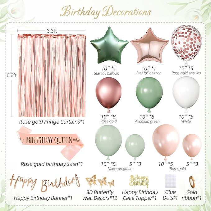 Kit Decoración Fiesta Verde Salvia y Oro Rosa con Globos y C miniatura 3