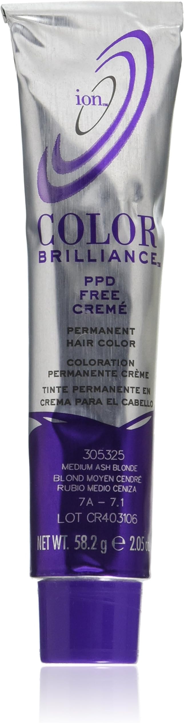Ion Permanent Creme Hair Color7A Medium Ash Blonde, Vegan, Cruelty Free, PPD Free, 100% Gray Coverage, Long Lasting, Fade Resistant Color, 2.05 oz
