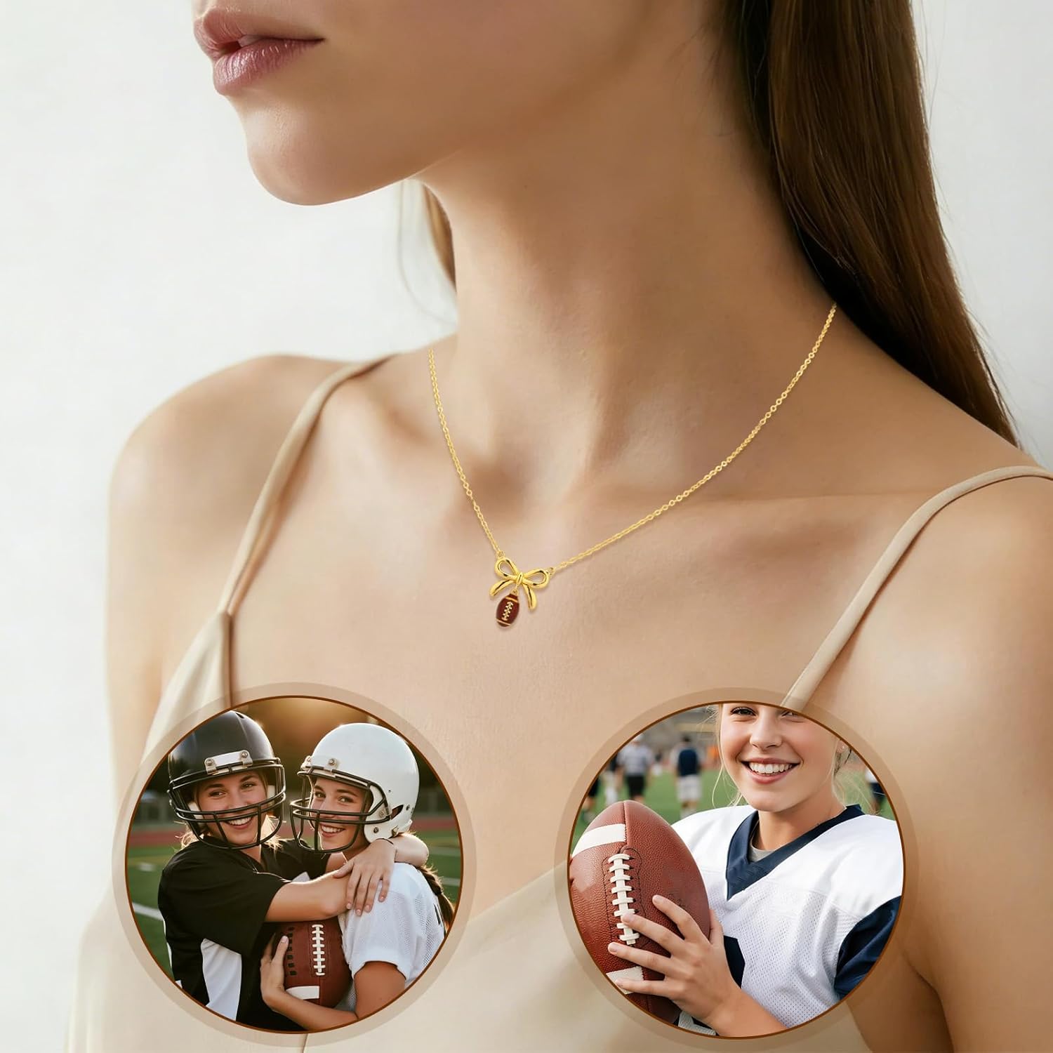 Rugby Necklaces, 40+5cm/16+2in Adjustable Football Bow Pendant Necklaces Sports Accessories Jewelry for Women - Image 7