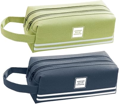 2PCS Large Pencil Case with Double Zipper, Pencil Pouch for Stationery Supplies, Special Exam Pencil Case for Kids & Adult, Cheap & Cute Pencil Cases (Blue and Green)