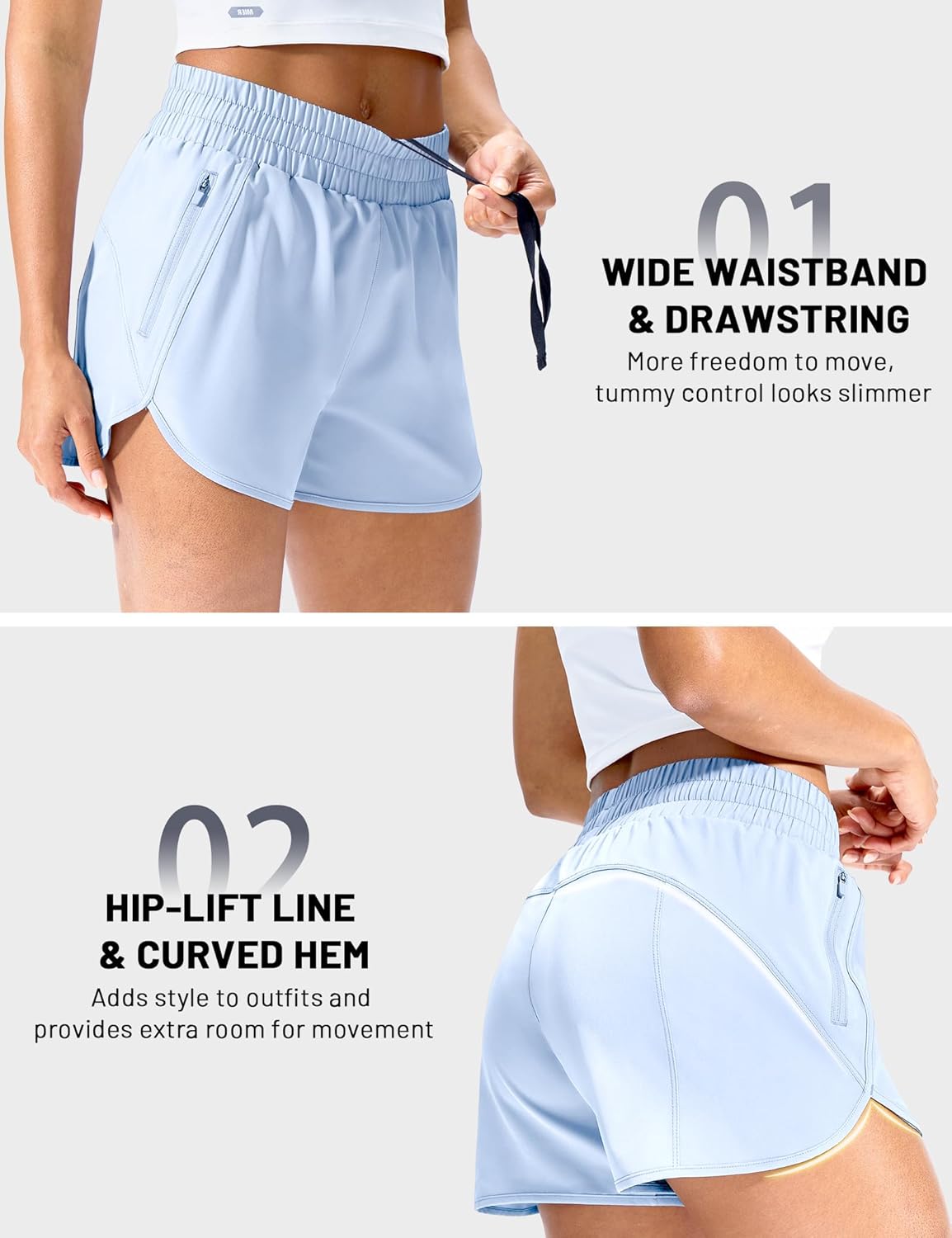 MIER Women's Running Shorts with Zipper Pockets, Mid-Waisted Quick Dry Athletic Workout Sport Short with Mesh Liner, 3"