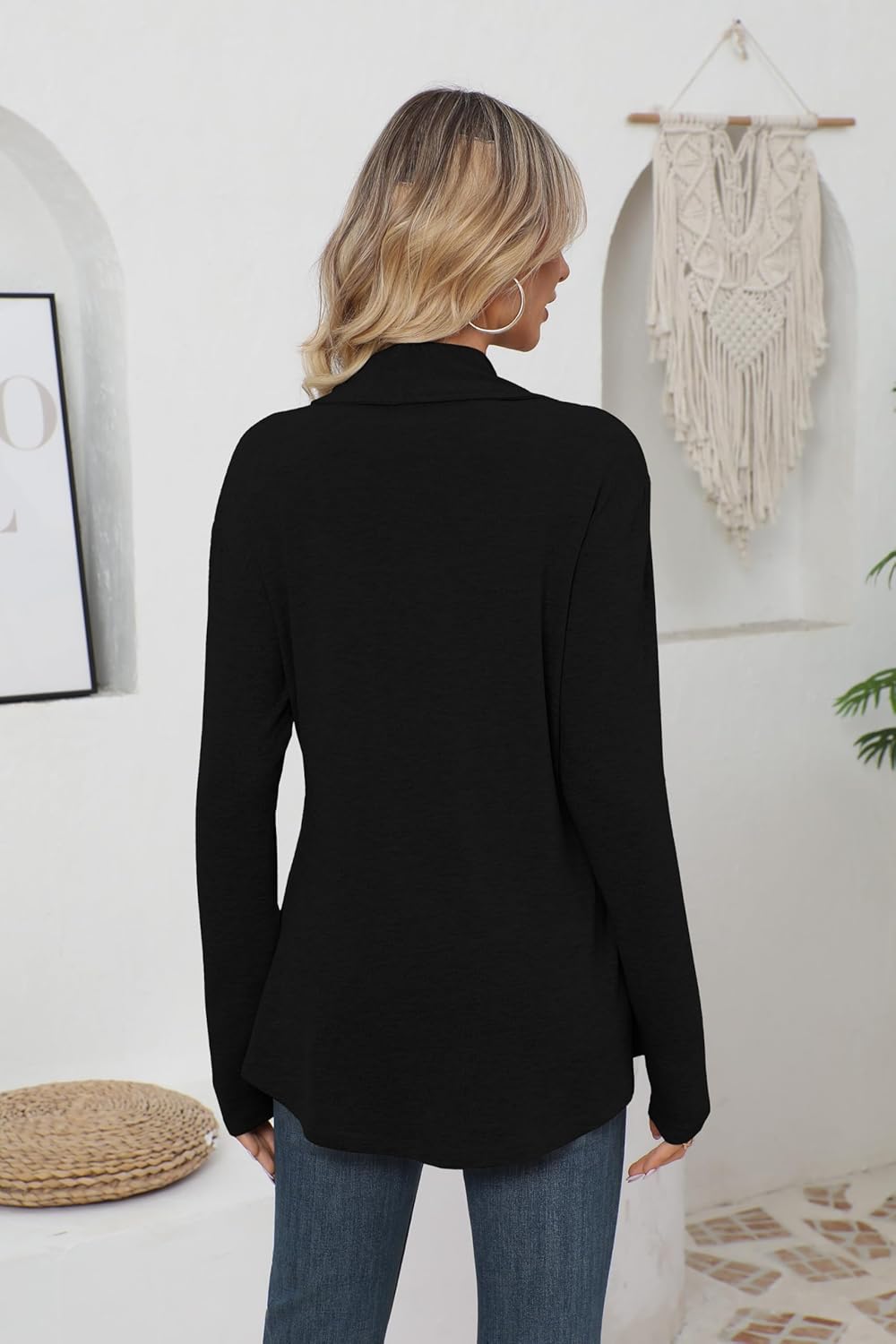 HIYIYEZI Cardigans for Women Casual Long Sleeve Open Front Soft Draped Lapel Cardigans - Image 2