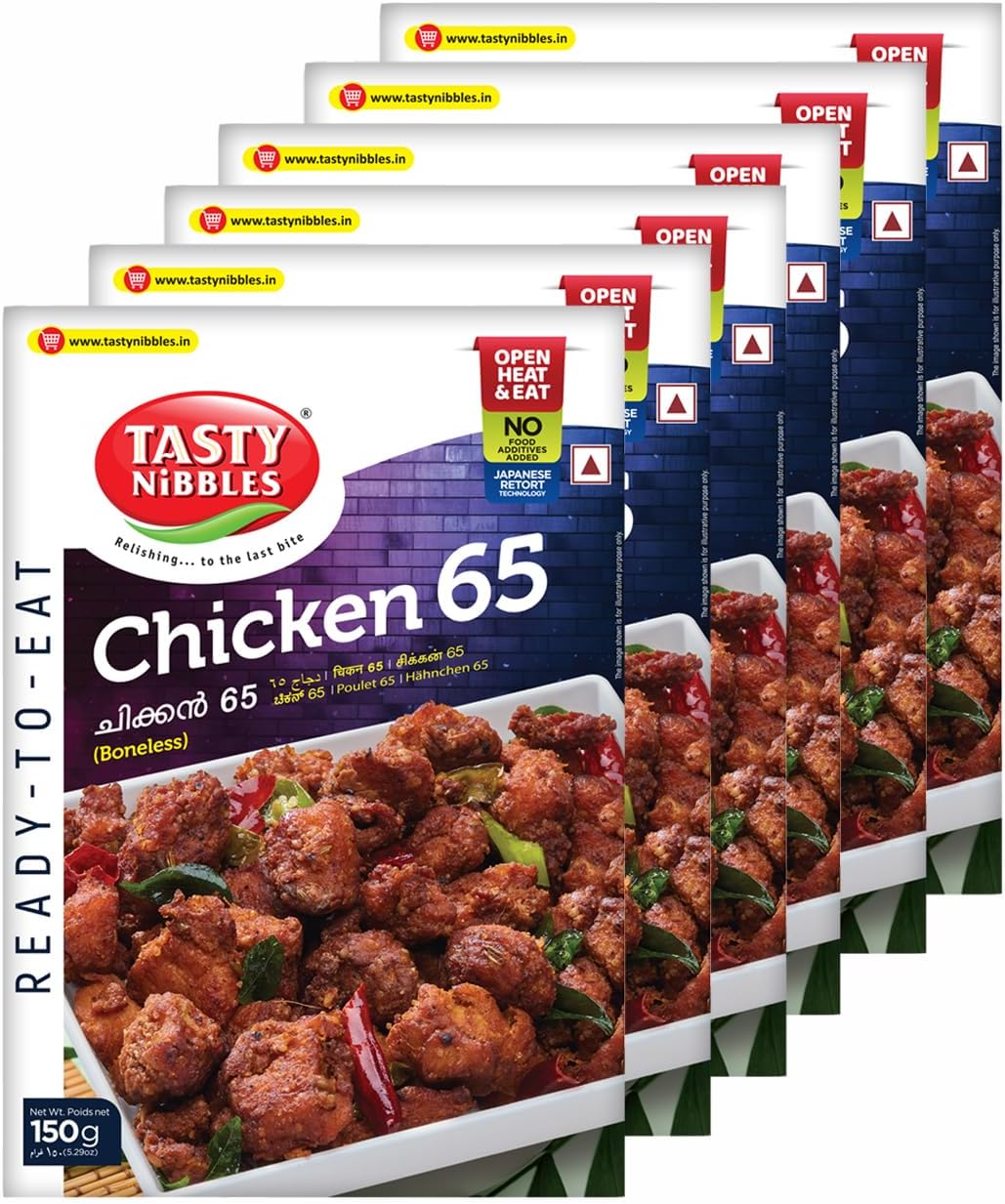 TASTY NIBBLES Ready to Eat Chicken 65 | Kerala Special | Open Heat & Eat | Non-Vegetarian | No Added Preservatives | Japanese Retort Technology 150GM Pouch (Pack of 6)
