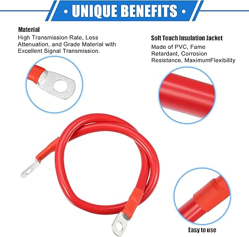 Miniatura 3 de 1 par de cables inversores de batería de cobre, calibre 6 AWG, cable de batería de 18 pulgadas, universal para automóvil, vehículo, RV, aplicación