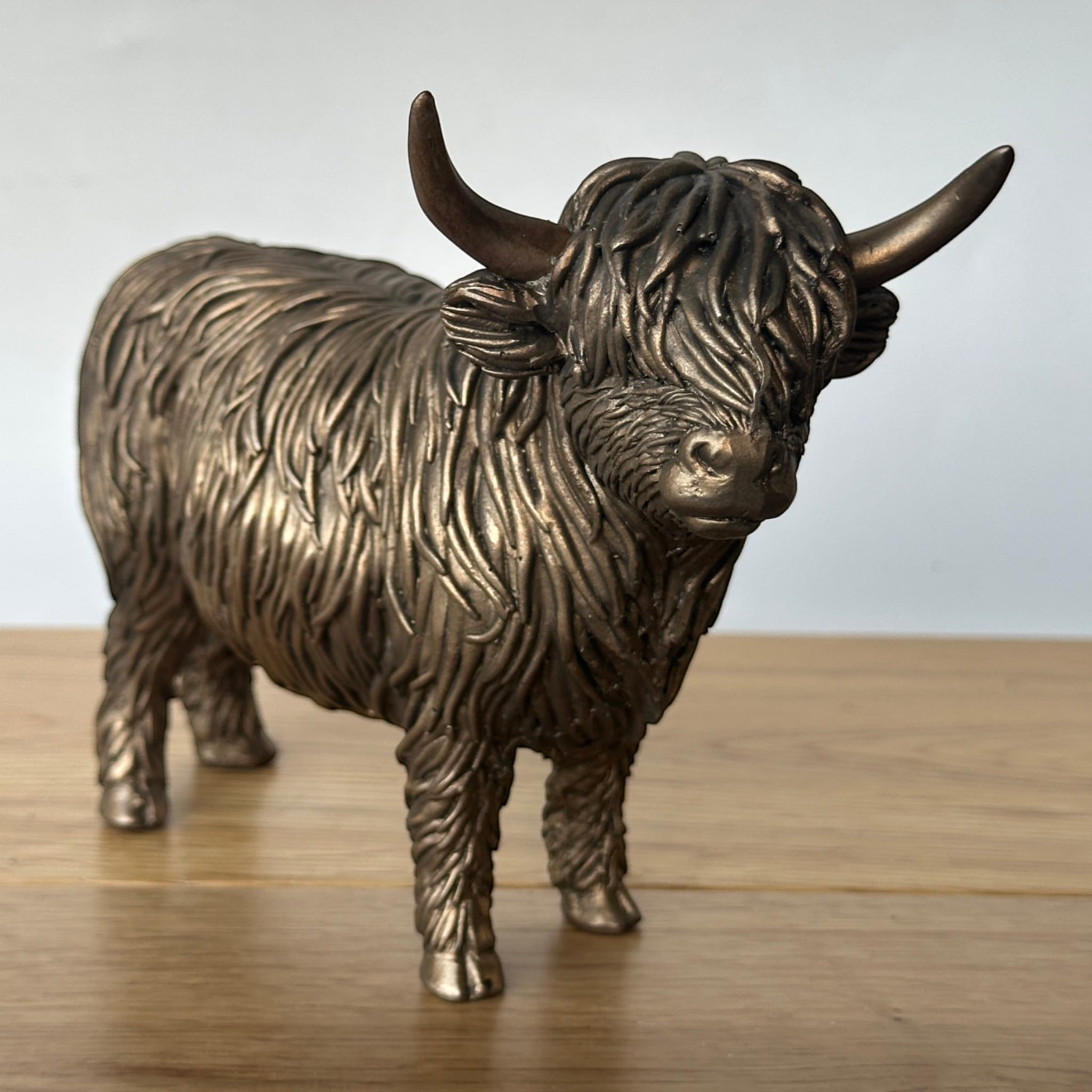 Animal Crackers Highland Cow ornament figurine from the Leonardo Reflections Bronzed range, in gold gift box (Single Standing Cow, length 19cm)