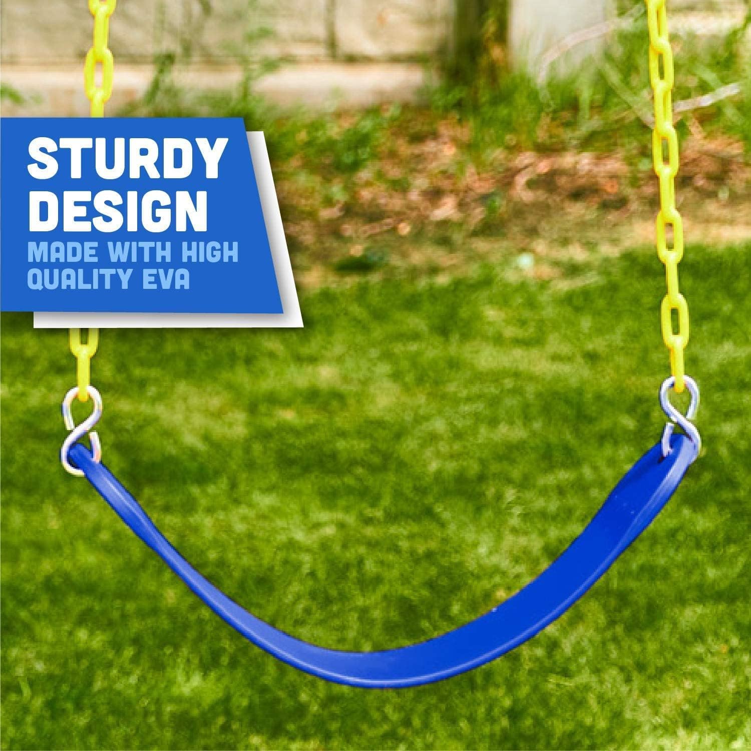 Squirrel Products Heavy Duty Strap Swing Seat - Heavy Duty Swing Seat Replacement and Carabiners for Easy Install - Blue