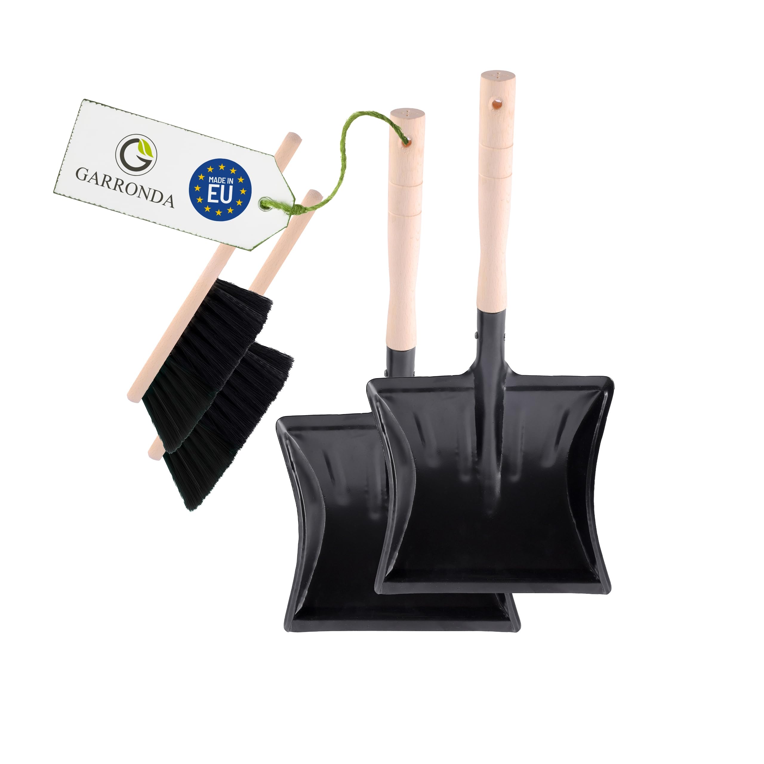 Garronda Kehrschaufel Set 2 Stück mit Metallschaufel mit Holzgriff und Handfeger aus Holz und Synthetik Kehrblech Kehrbesen für Haushalt GD-0010 (Schwarz + Schwarz)